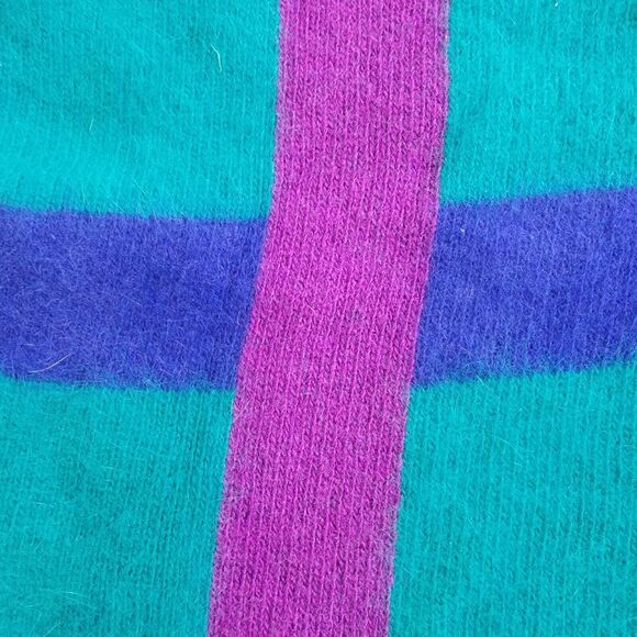 VTG Richard And Company Lambswool Angora Sweater Retro Geometric Teal Purple M - Picture 8 of 15